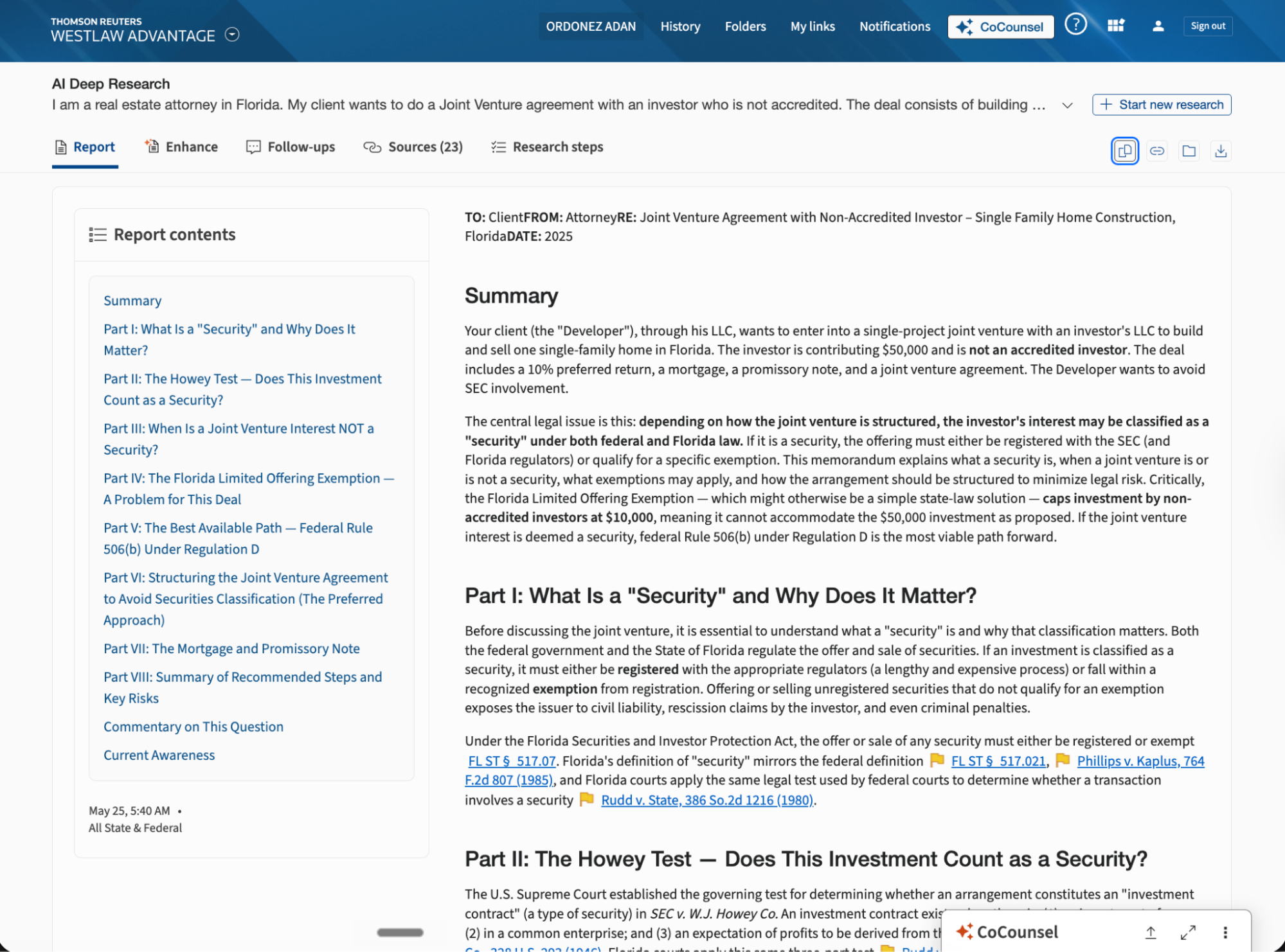 AI generated legal research output